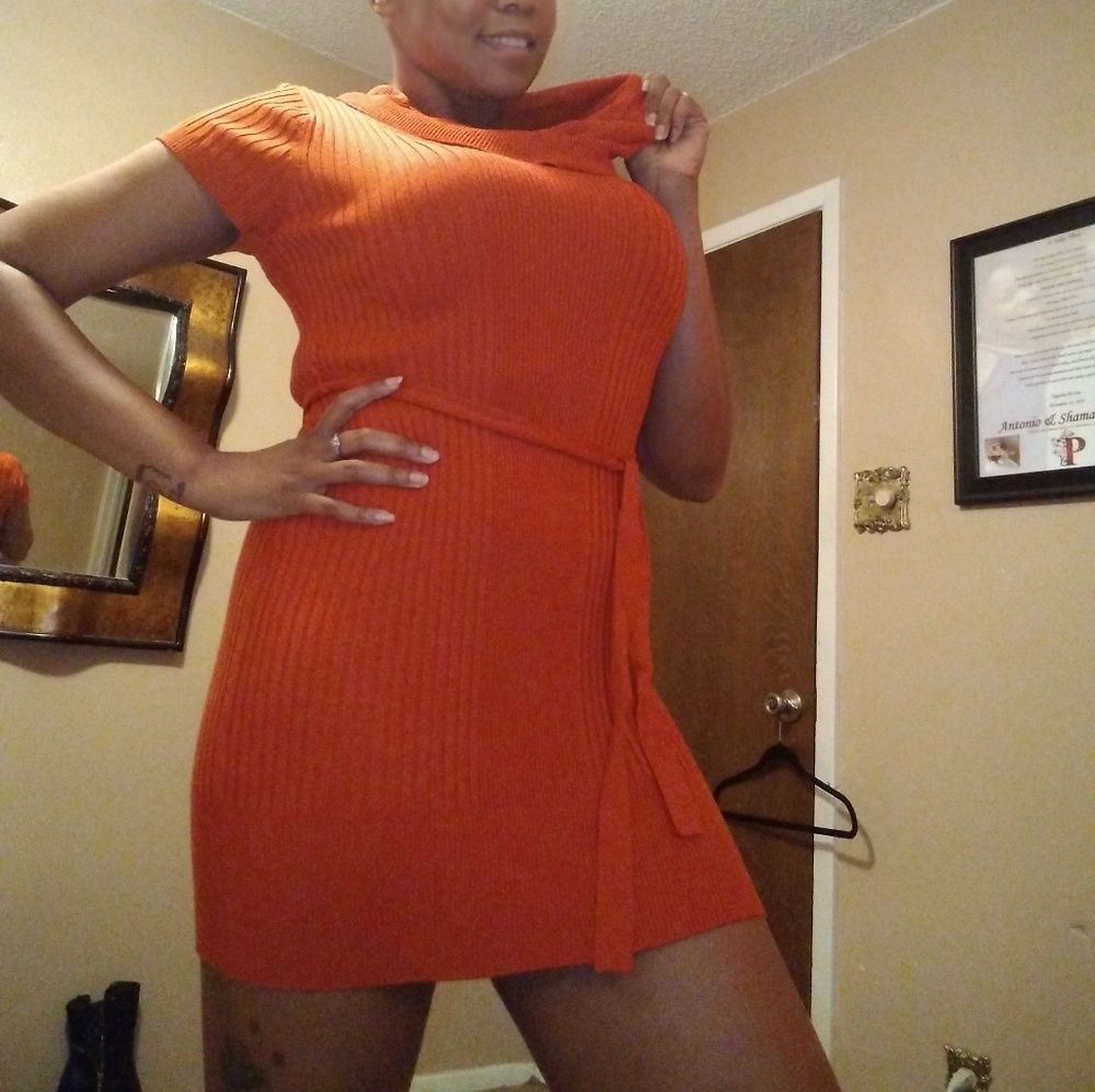 Orange knitted sweater dress